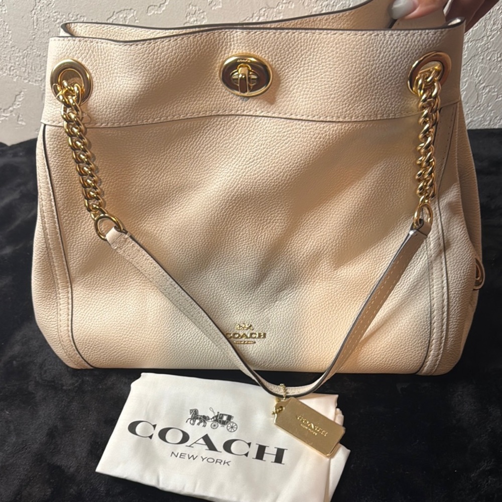 Coach Cream Shoulder Bag with Gold Accents